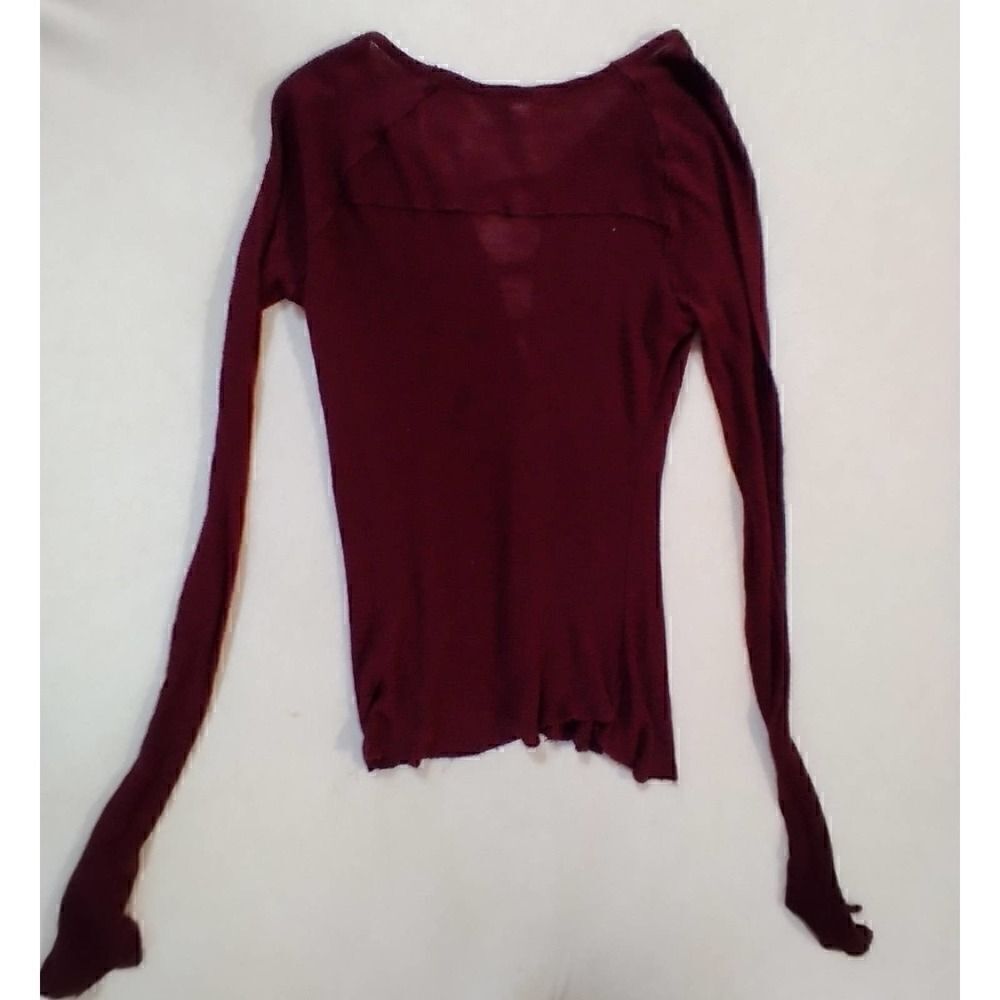 INTIMATELY FREE PEOPLE TOP STRETCH SIZE SMALL MAROON RED SHEER MESH LONG SLEEVE